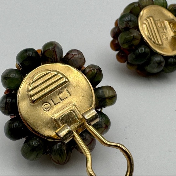 Vintage LCI Clip-On Earrings Crackle Resin Beaded Border 1” - Picture 4 of 5